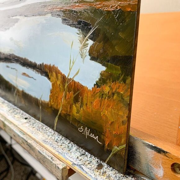 Original Oil Painting Coastal Acadia National Park Sunset Reflection 8x10 Signed - Picture 3 of 6